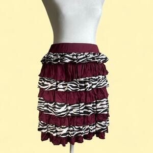 Vintage Y2K Maroon & Zebra Print Skirt Womens Size XL Ruffle‎ Tiered Tube Top